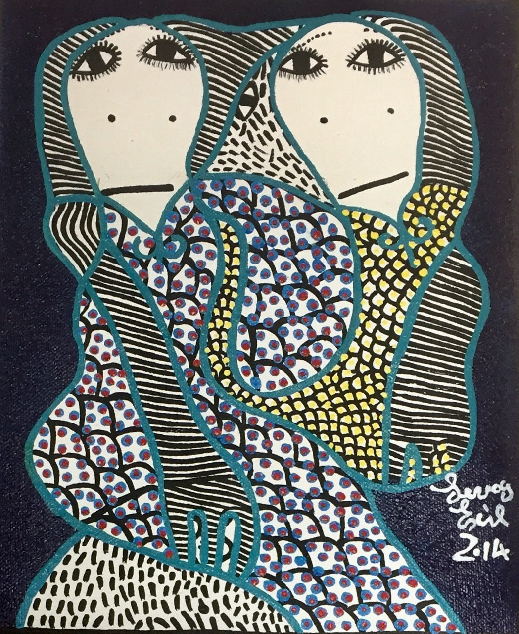 Levoy Exil 10"x8" Two Fondling Spirits 2014 Acrylic on Canvas #2MFN