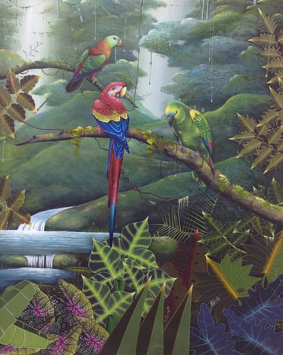 Jacques Geslin 24"x30" Jungle Scene Oil on Canvas #2125GN-HA