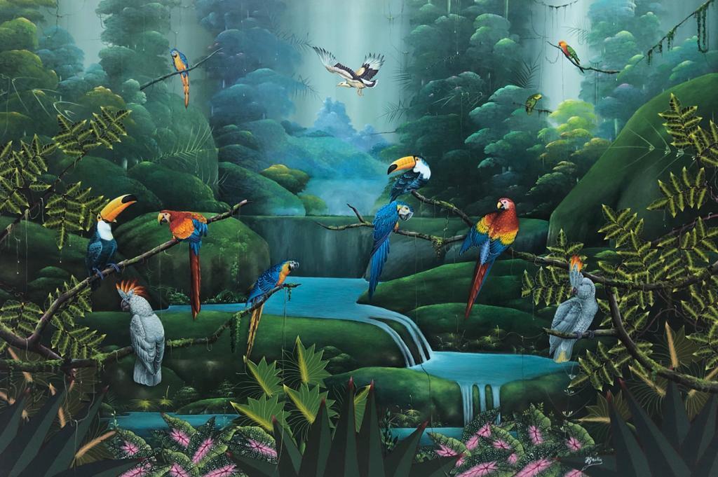 Jacques Geslin 48"x72" Huile de paradis tropical sur toile #J132-HA