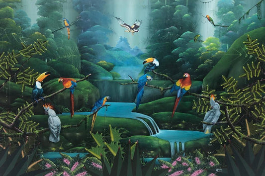 Jacques Geslin 48"x72" Paraíso tropical Óleo sobre lienzo #J132-HA