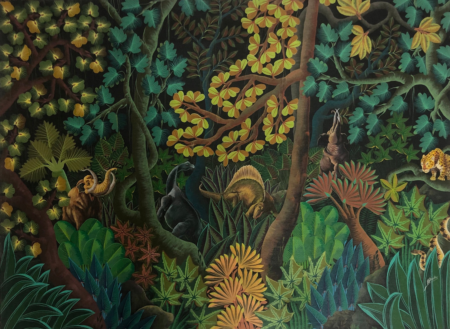 Jacques Geslin 36"x48" Bosque tropical Óleo sobre lienzo #96-3-96-HA