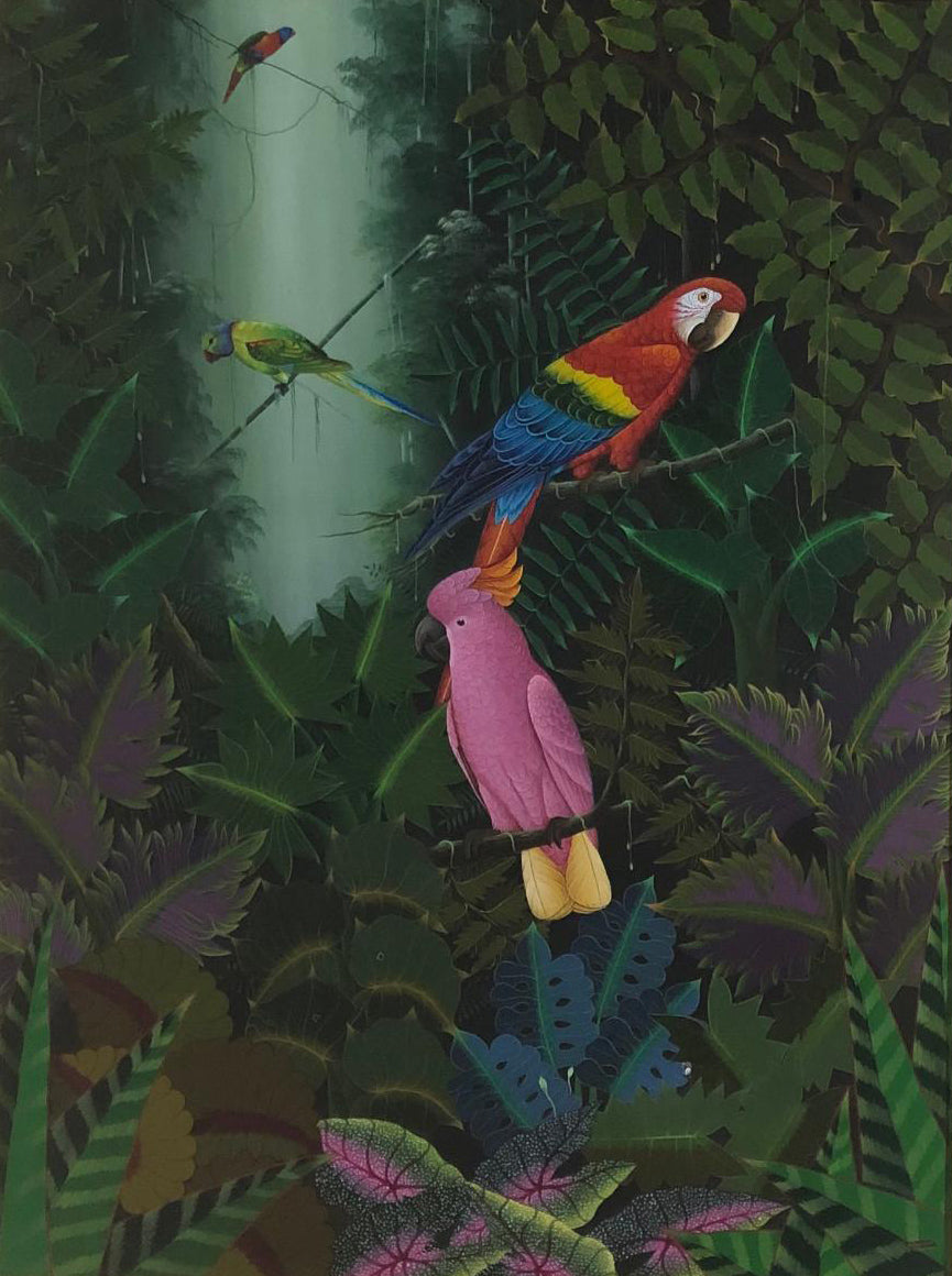 Jacques Geslin 40 "x 30" Love Birds 2003 huile sur toile peinture #1FC