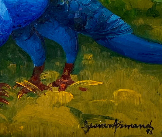 Gesner Armand (1936-2008) 10"x12 Le couple de pigeons bleus 1993 Peinture à l'huile sur planche sans cadre #1AB