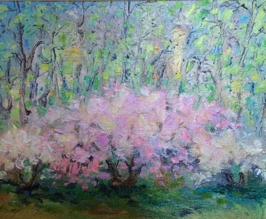 Eric Girault 7"x 8.5" 2005 "Árboles en flor/ Printemps au Central Park" Óleo sobre lienzo #17EG