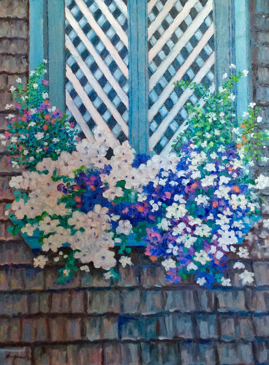 Eric Girault 36"x24" 1999 "Flores blancas en mi ventana" Óleo sobre lienzo #19EG