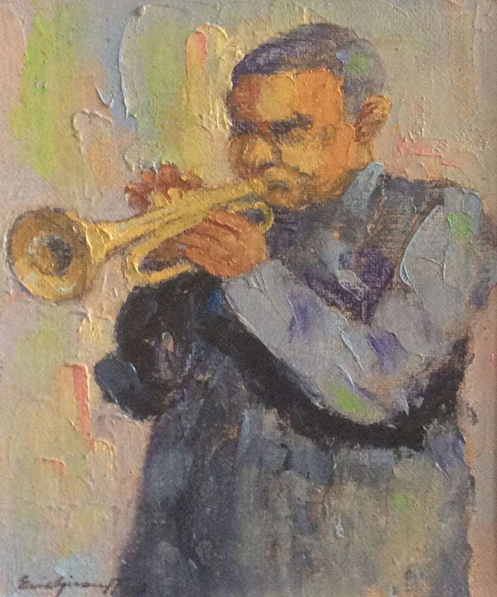 Eric Girault 5.5" x 7.75" 2004 "Finding the Blue Note" Oil on Board #6EG