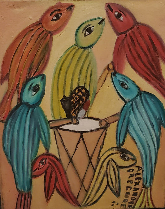 Alexandre Gregoire (1922-2001) 10"x8" Pájaros Óleo sobre lienzo #1MF