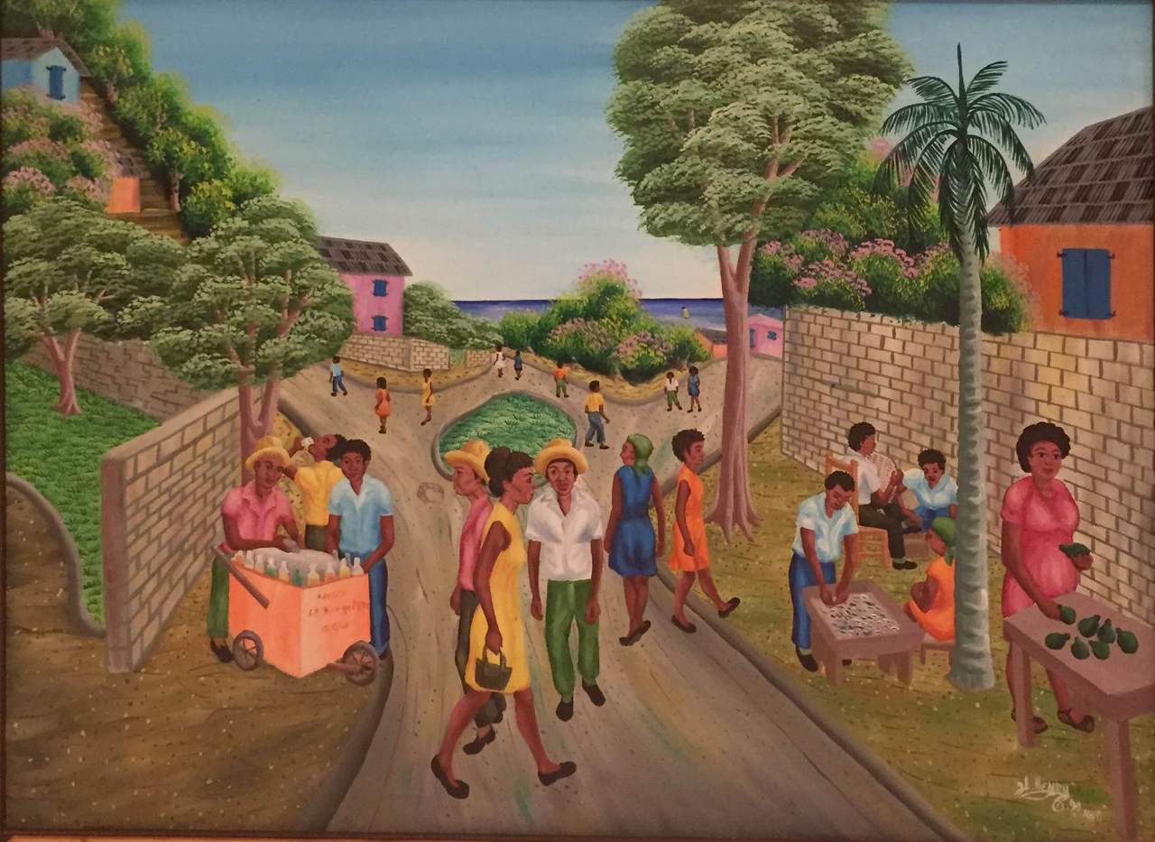 Jacques-Lionel Henry 36"x48" Daily Life Oil on Canvas #1BMC-NY