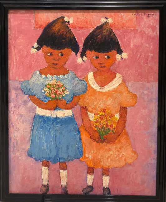 Calixte Henry (1933-2010) 20"x16" Deux filles acrylique sur toile encadrée #2FC