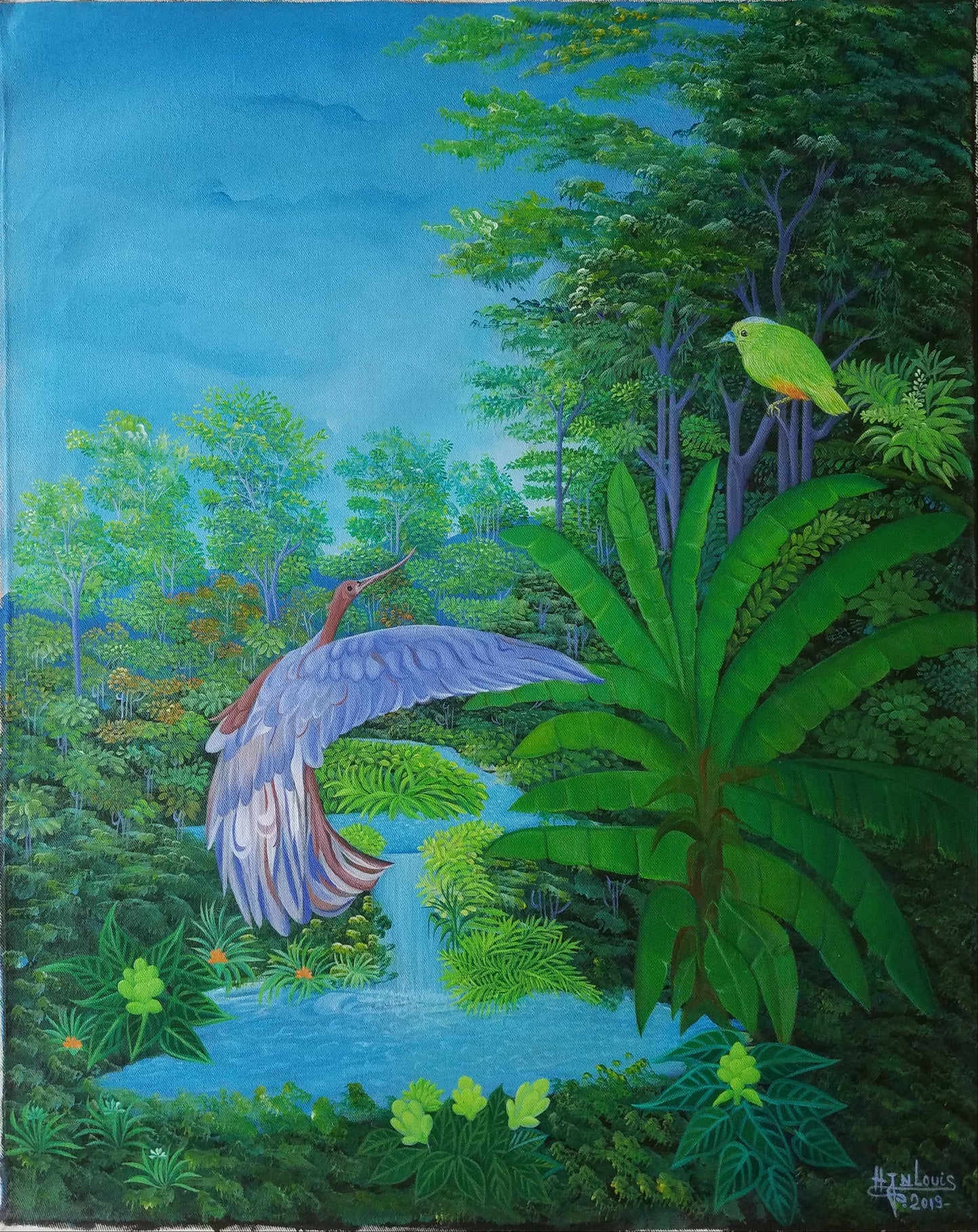 Henri Jn-Louis 30"x24" The Flying Big Bird  2019 Oil on Canvas #2JN-HA