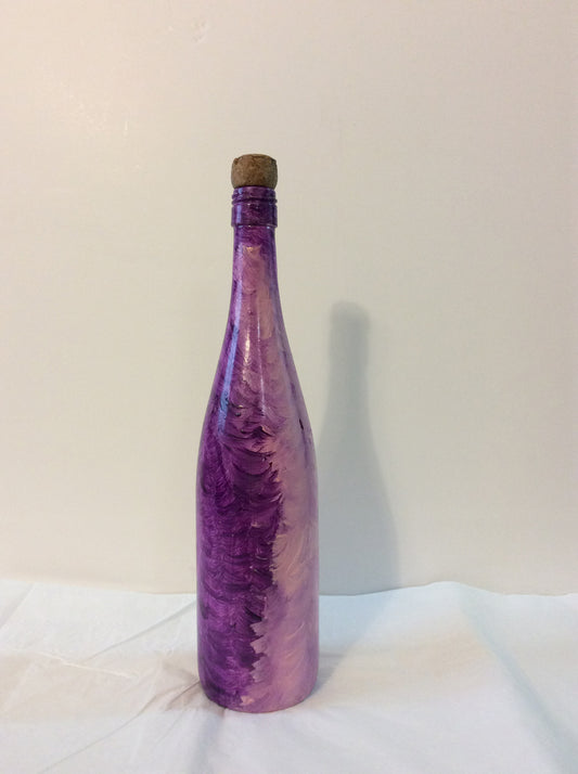 Botella pintada a mano por la artista haitiana Rose-Marie Lebrun 13"x3"x2.5" Botella rosa #3MFN