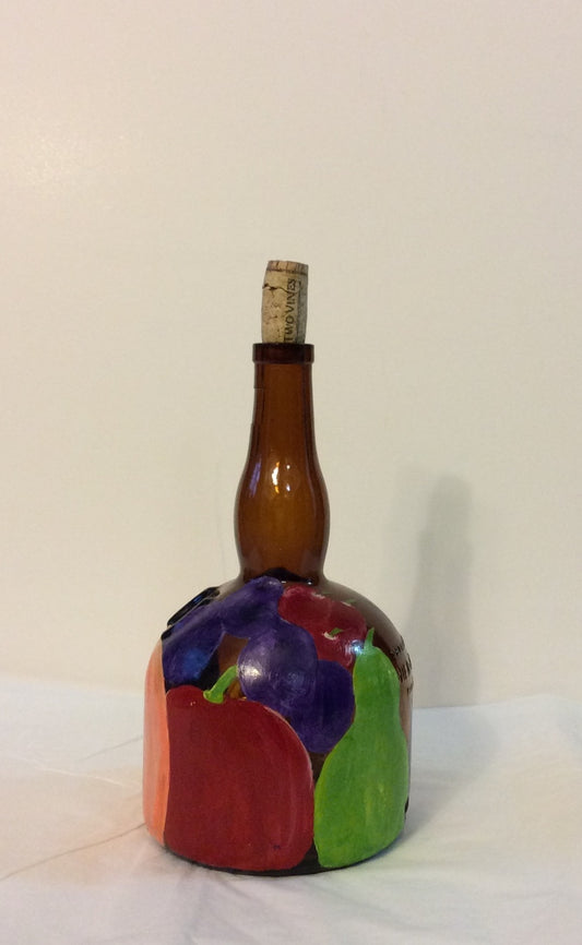 Botella pintada a mano por la artista haitiana Rose-Marie Lebrun 11"x8"x4.5" Still Life #7MFN