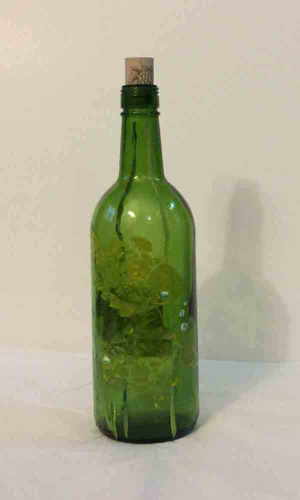 Hand-Painted Bottle by Haitian Artist Rose-Marie Lebrun 12"x4"x2" Three Green Fishes #9MFN