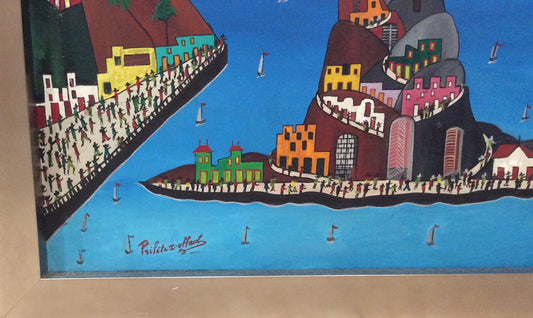 Prefete Duffaut (Haitiano, 1923-2012) "Ciudad imaginaria" Óleo sobre lienzo Pintura enmarcada 36"h X 24"w #94-3-96GSN-NY