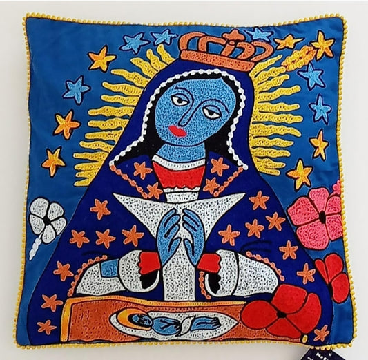 Jose Morillo 20"x20" The Virgin Mary Cotton Embroidery For Cushion #19JM-DR
