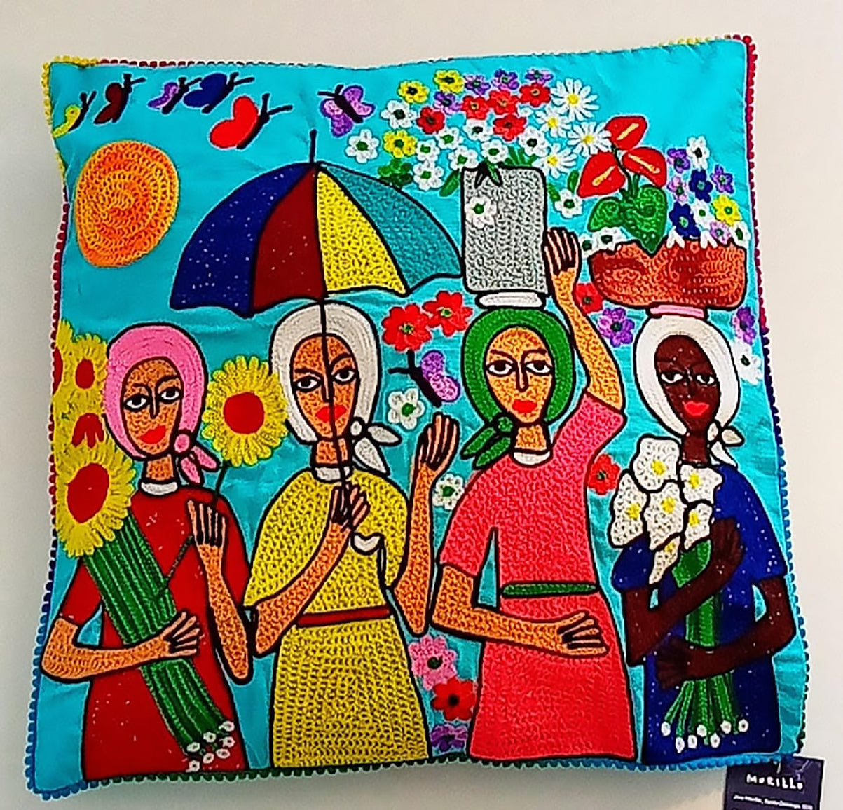 Jose Morillo 20"x20" Flower Sellers Hand Embroidery Cotton For Cushion #21JM-DR