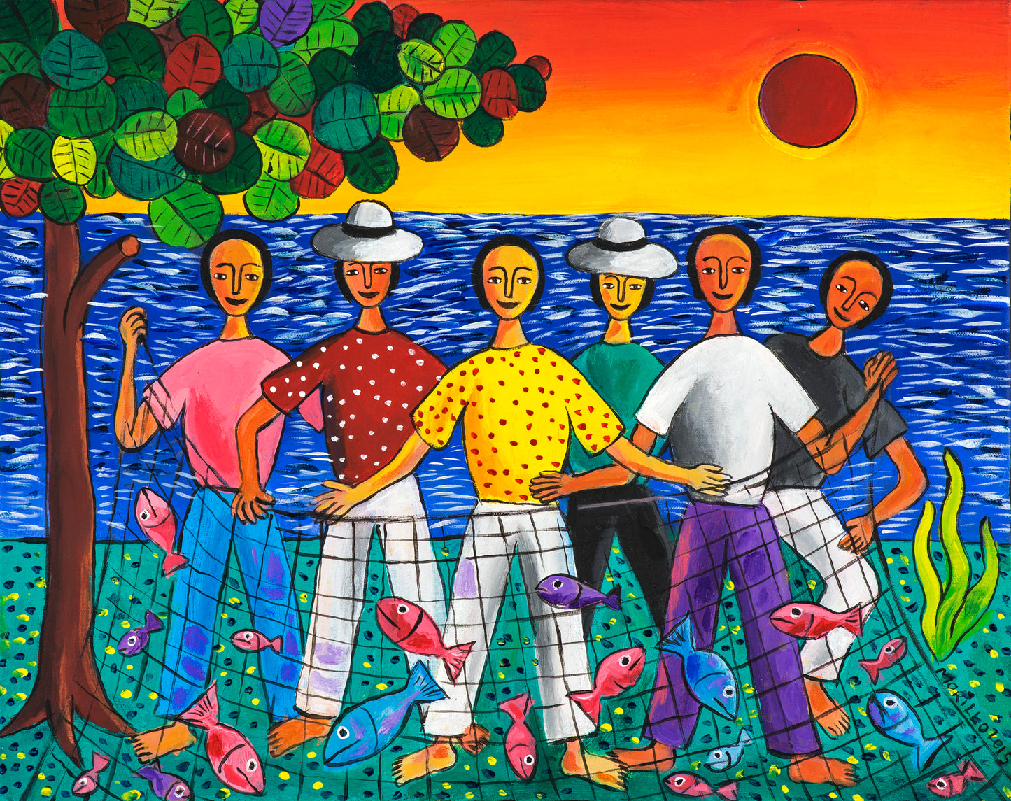 Jose Morillo 20"x24" The Fishermen 2015 Acrylic on Canvas #25JM-DR
