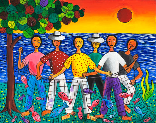 Jose Morillo 20"x24" The Fishermen 2015 Acrylic on Canvas #25JM-DR