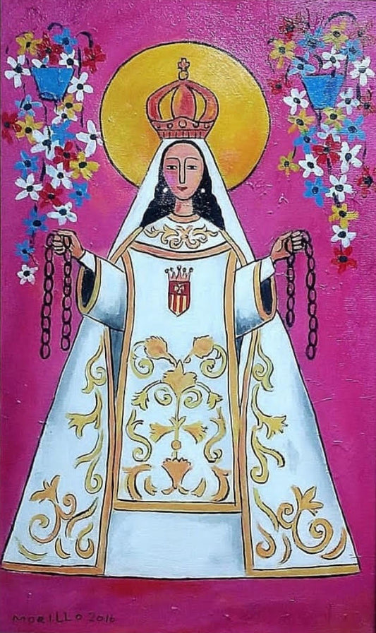 Jose Morillo 20"x16" La Vierge de Marie 2016 Acrylique sur toile#5JM-DR