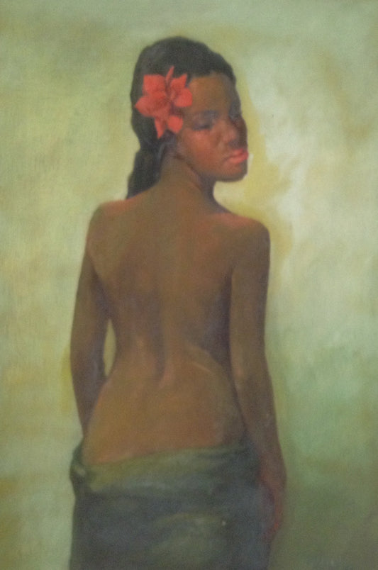 Juan Plutarco Andujar (1931-1995) 24"x34 » Desnudo de Morena Con Flor de Cayena Huile sur toile #3FN