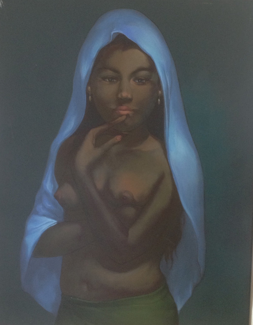 Juan Plutarco Andujar (1931-1995) 29"x36" Desnudo De Morena Con Manto En La Cabeza Oil on Canvas #2FN