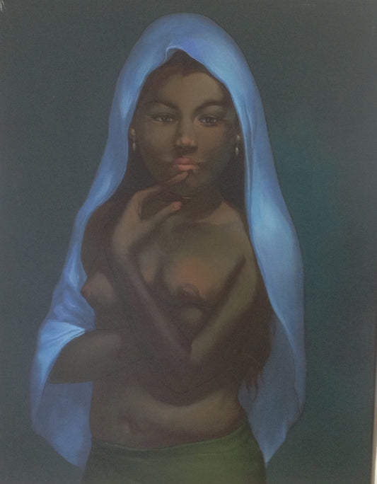 Juan Plutarco Andujar (1931-1995) 29"x36 » Desnudo De Morena Con Manto En La Cabeza Huile sur toile #2FN