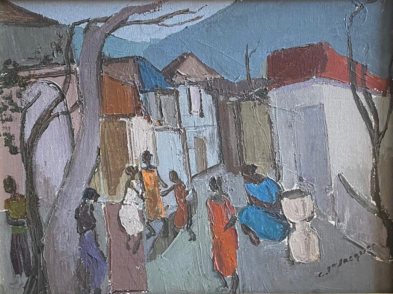 Carlo Jn-Jacques (1943-1990) 12"x16" Village Scene 1982 Oil on Canvas #65-3-96MFN