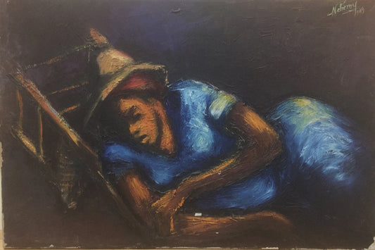 Néhémy Jean (1931-2007) 16"x24" Sleeping Merchant 1969 Oil on Canvas #2-2-95MFN