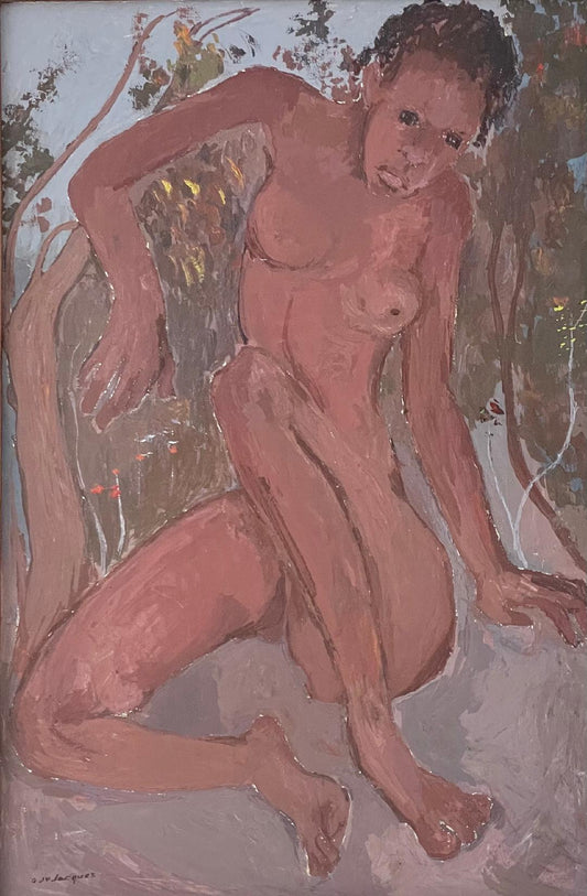 Carlo Jn-Jacques (1943-1990) 36"x24" Acrylique sans titre sur toile Peinture #1GSN-PAT-MIA