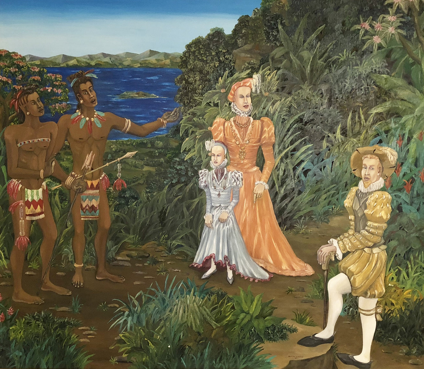 Edouard Duval-Carrie 60"x70" Christopher Columbus & the Indians Mixed Media on Canvas #1HK