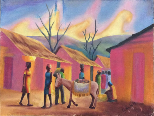 Gérard Lahens 12"x16" Sobre un burro 1976 Óleo sobre lienzo #2-2-95MFN