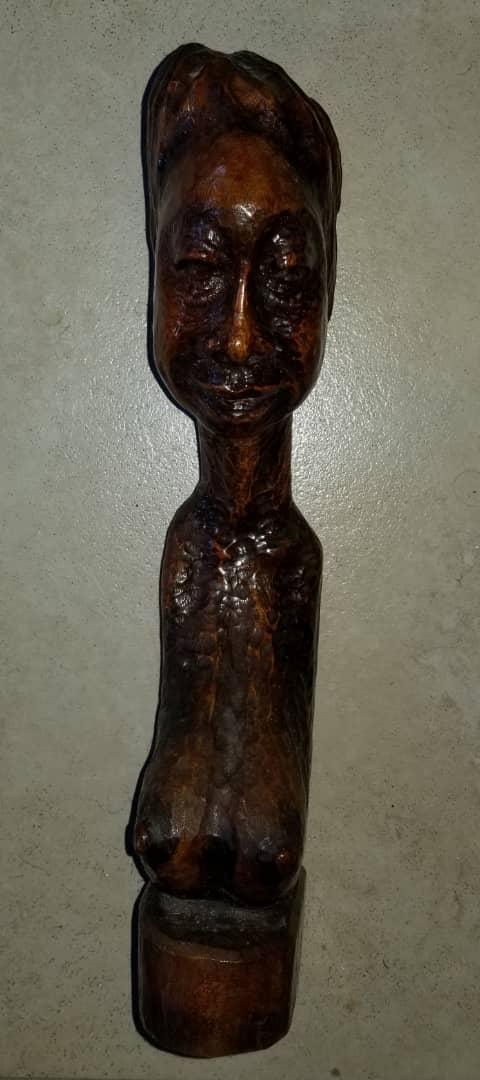 Georges Laratte 13"x4"x3" Busto de mujer Escultura tallada en madera #4JN-HA