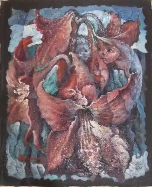 Lyonel Laurenceau (Haïtien, né en 1942) « Apparition » 20"x16 » 1996 Acrylique non encadré sur toile peinture #14-3-96GSN-NY
