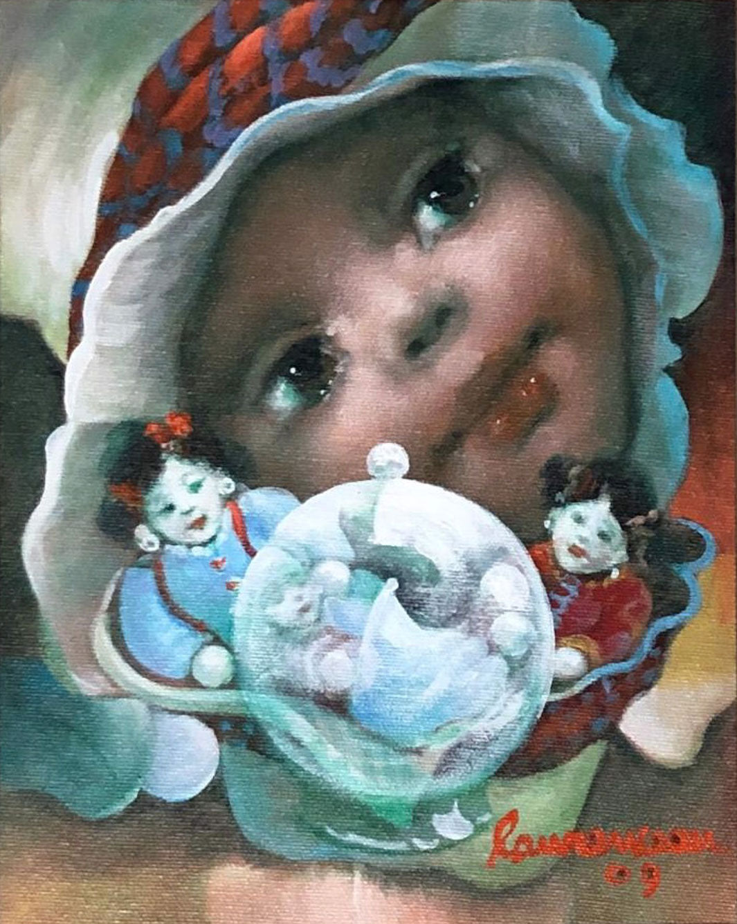 Lyonel Laurenceau (Haitian, b. 1942) "Enfant d'Haiti" 2009 Acrylic Canvas Painting 10"h x 8"w #2GSN-NY