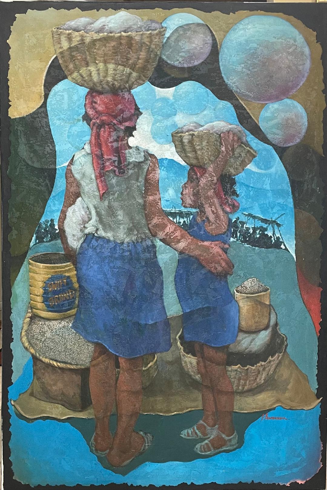 Lyonel Laurenceau (Haitian, b. 1942) "Marche en Plein Air" 1980 Acrylic on Canvas Painting 40"h X 60"w #76-3-96GSN-NY