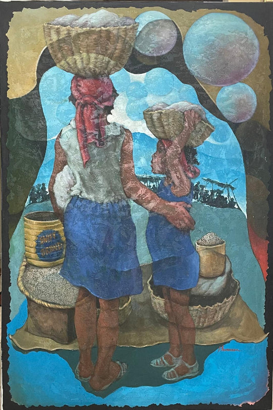 Lyonel Laurenceau (Haïtien, né en 1942) « Marche en Plein Air » 1980 Acrylique sur toile Peinture 40"h X 60"l #76-3-96GSN-NY