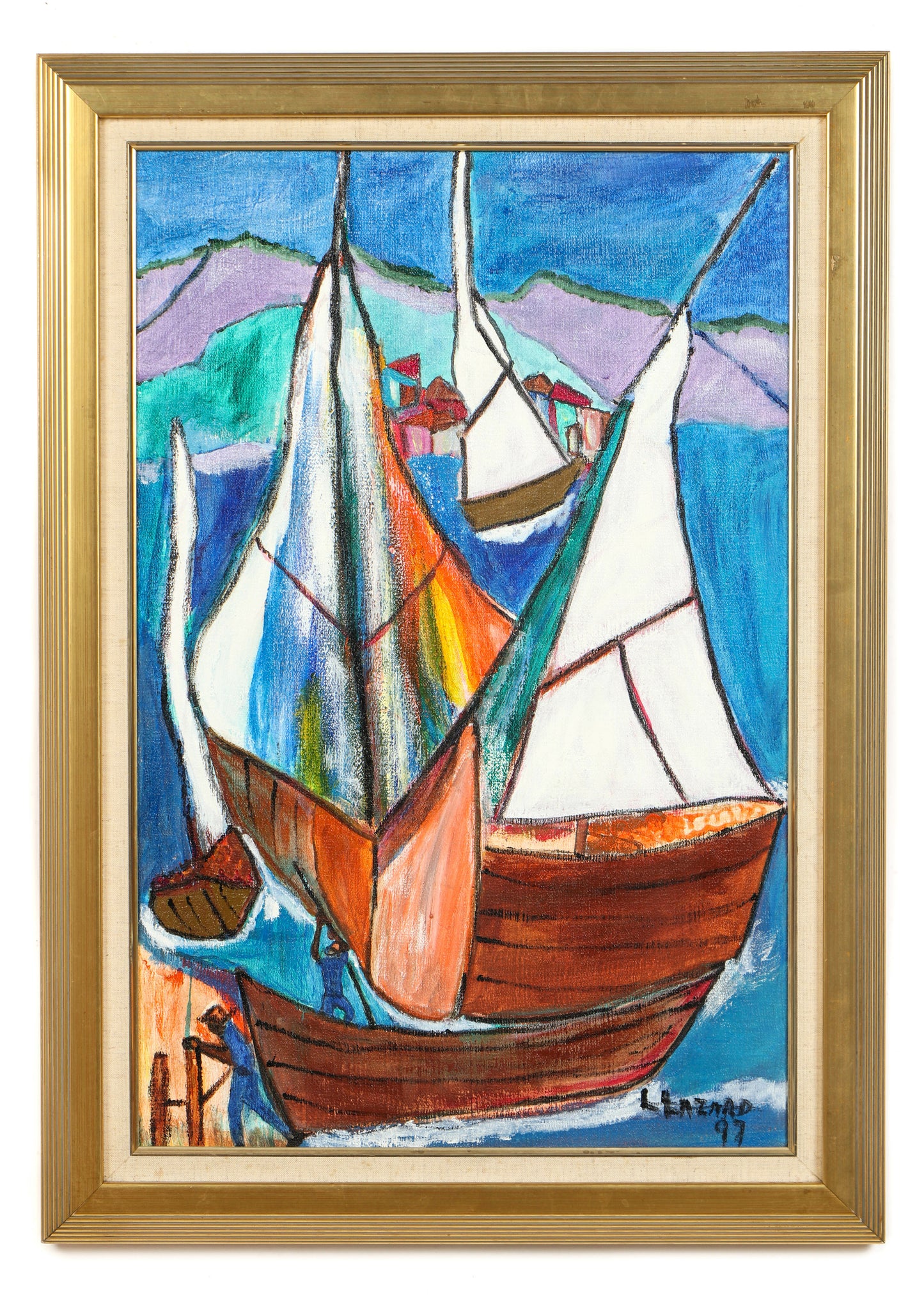 Luckner Lazard (1928-1998) 30"x20" Marine & Boats 1997 Acrylic on Canvas Painting #9FC