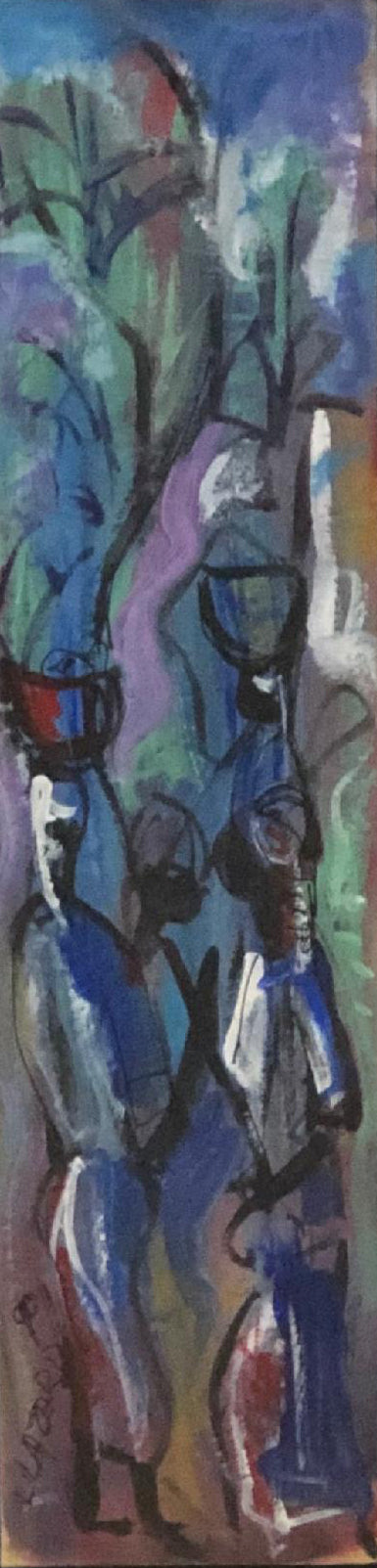 Luckner Lazard (1928-1998) 12"x3" Conversation Between Merchants 1988 Watercolor Framed  Under Glass #4FC