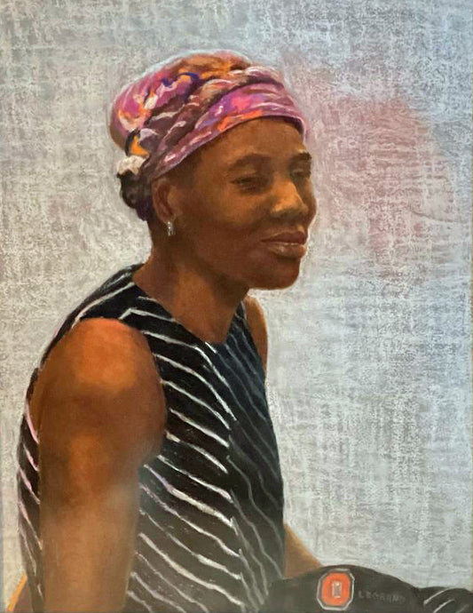 Le Grand 17,50"x 15" Portrait d'une femme aquarelle sur papier encadré #1HL