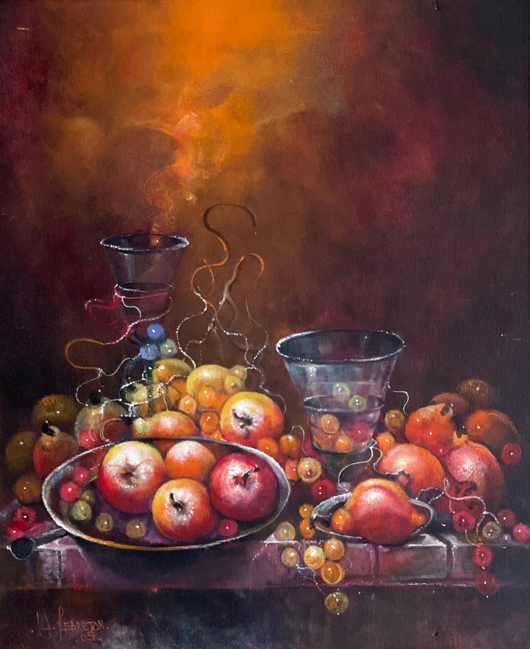 Hervé Lebreton  24"x20" "Nature Morte Avec Plats, Coupes & Fruits" 2005 Oil on Canvas #1MFN