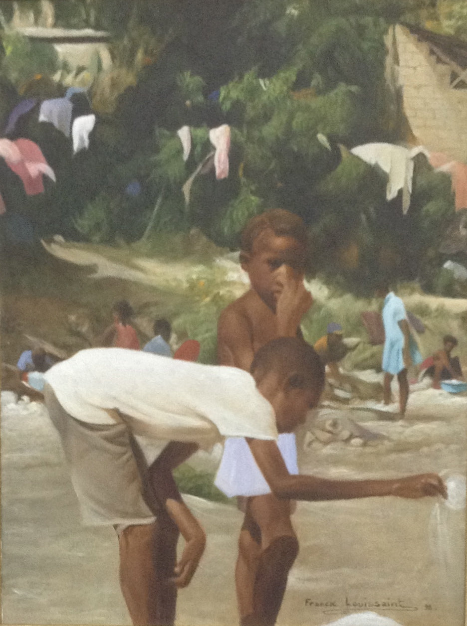 Franck Louissaint (1949-2021) 32"x24" Laundry Day 1998 Acrylic on Canvas #9802GN-HA