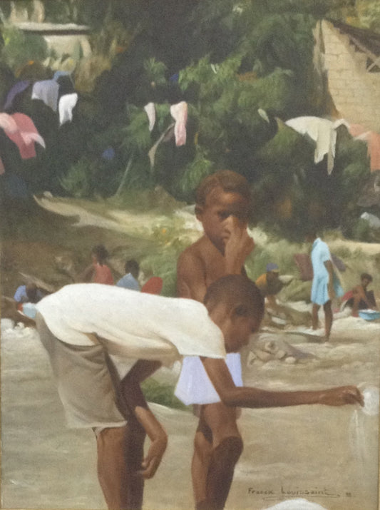 Franck Louissaint (1949-2021) 32"x24" Día de lavado 1998 Acrílico sobre lienzo #9802GN-HA
