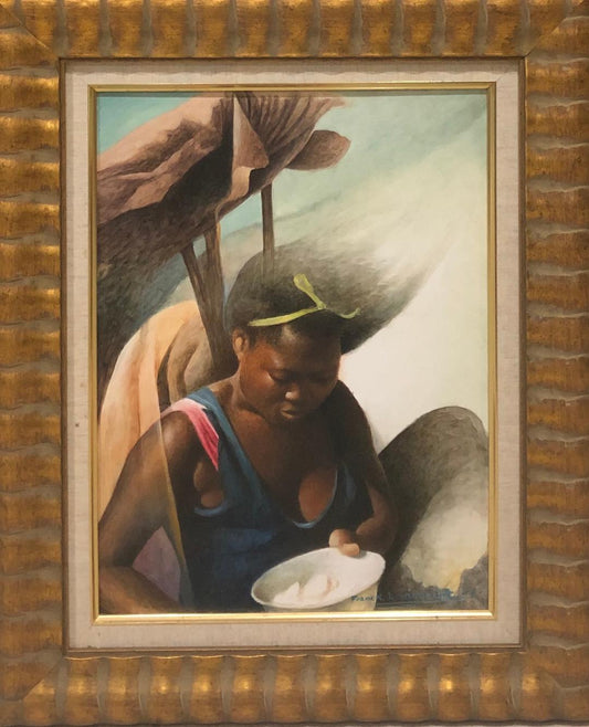 Franck Louissaint (1949-2021) 18"x14" The Cook 2002 Acrylic on Canvas Framed #1FC