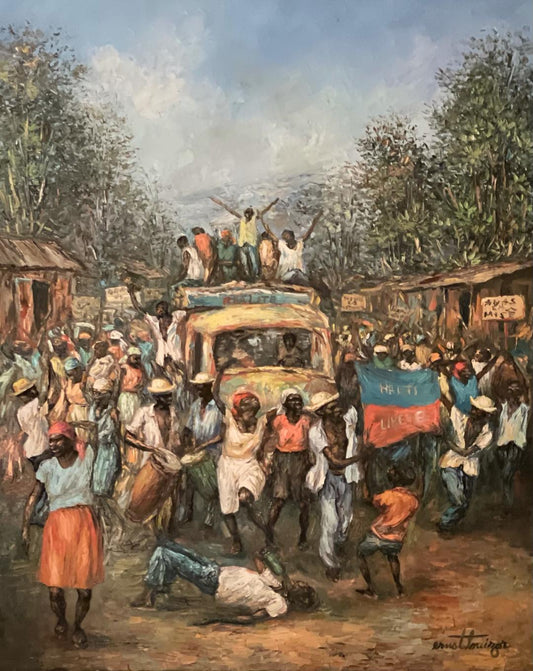 Ernst Louizor (1938-2011) 30"x24" Haiti Libre c1980 Oil on canvas #1HL