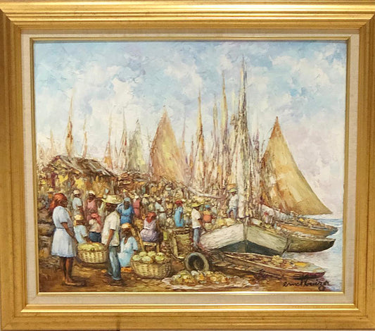 Ernst Louizor (1938-2011) 20"x24" Mercado en Port Óleo sobre lienzo #1FC