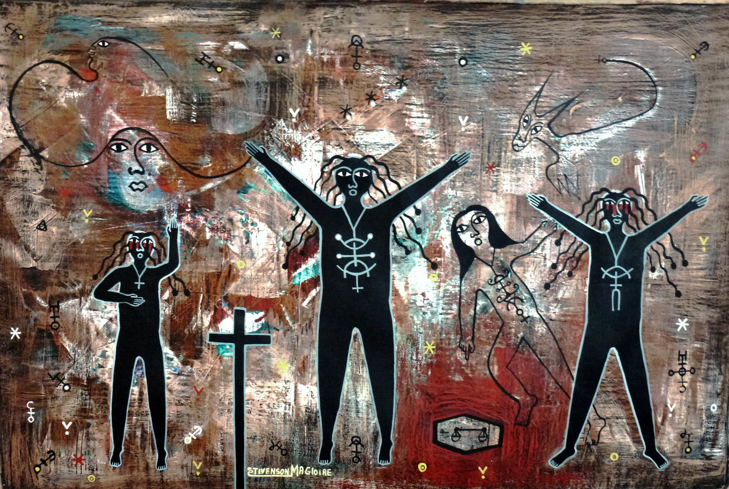 Stivenson Magloire (1963-1994) 30"x24 » Allegorie Justice 1993 Acrylique sur toile #1EB