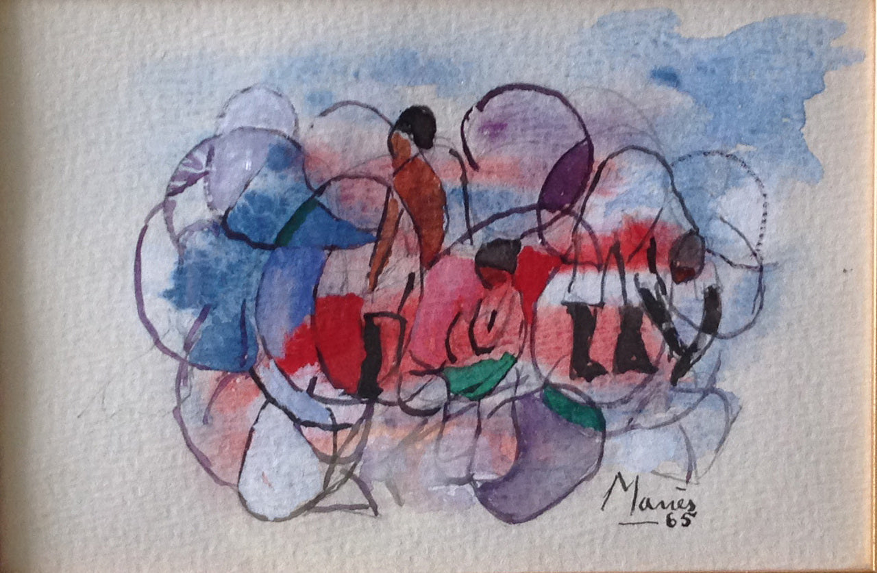 Manes Descollines (1936-1985) 5.5"x7.5" Watercolor on Paper Collector's Item 1965  #1GSN-MIA