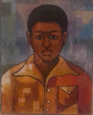 Manes Descollines (1936-1985) 18.5" x 22.5" Retrato de hombre joven Acrílico sobre lienzo #3BA