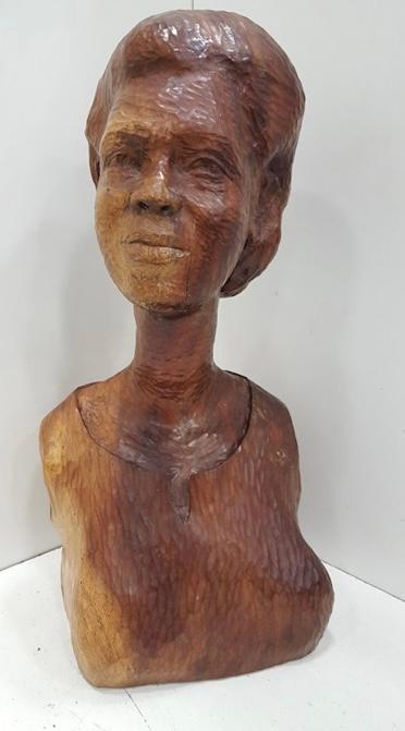 Ludovic Booz (1940-2015) 20"x10"x9" Lady Bust Escultura de madera tallada a mano #1SY