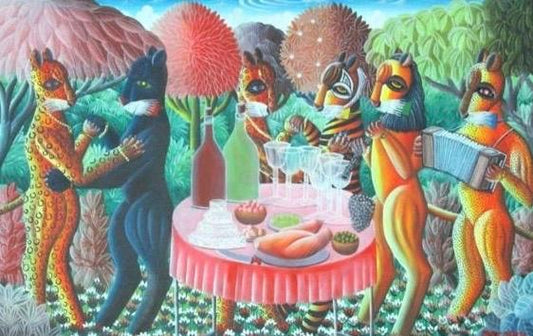 Fritz Merise 24"x36" Romance in the Jungle c1990 Acrylic on Canvas #J29-HA